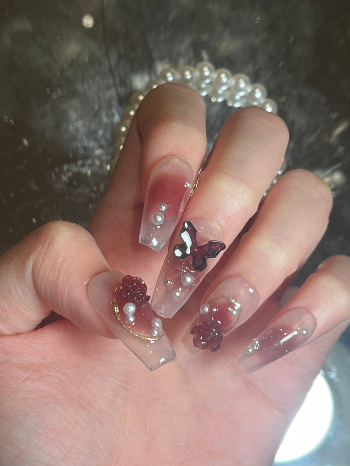Press on nail - Rosy Butterfly