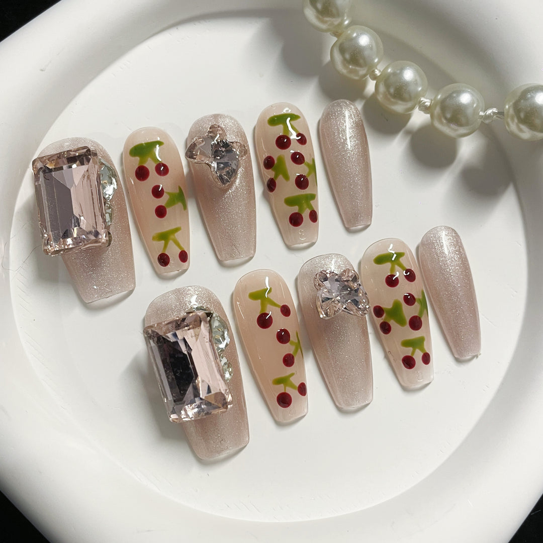 Press on nail - Pink cherry
