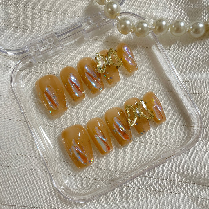 Press on nail - Orange butterfly