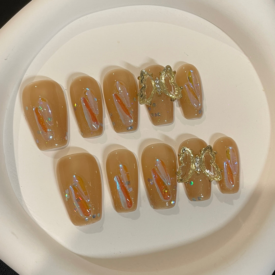 Press on nail - Orange butterfly