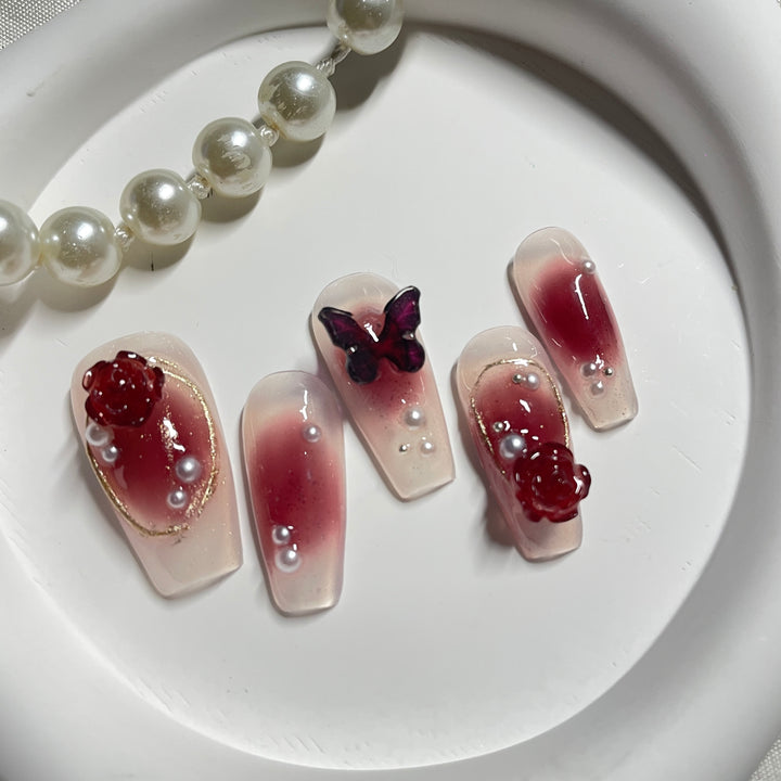 Press on nail - Rosy Butterfly